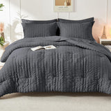 Full Comforter Sets Seersucker 7 Pieces, All Season Luxury Bed in a Bag, Bedding Set with Comforters, Sheets