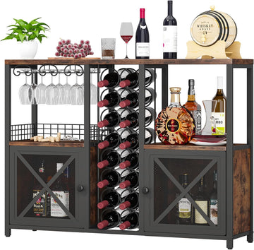 Mini Bars , Wooden Coffee Bar Cabinet, Modern Liquor Cabinet for Liquor and Glasses, Farmhouse Buffet Wine Cabinet