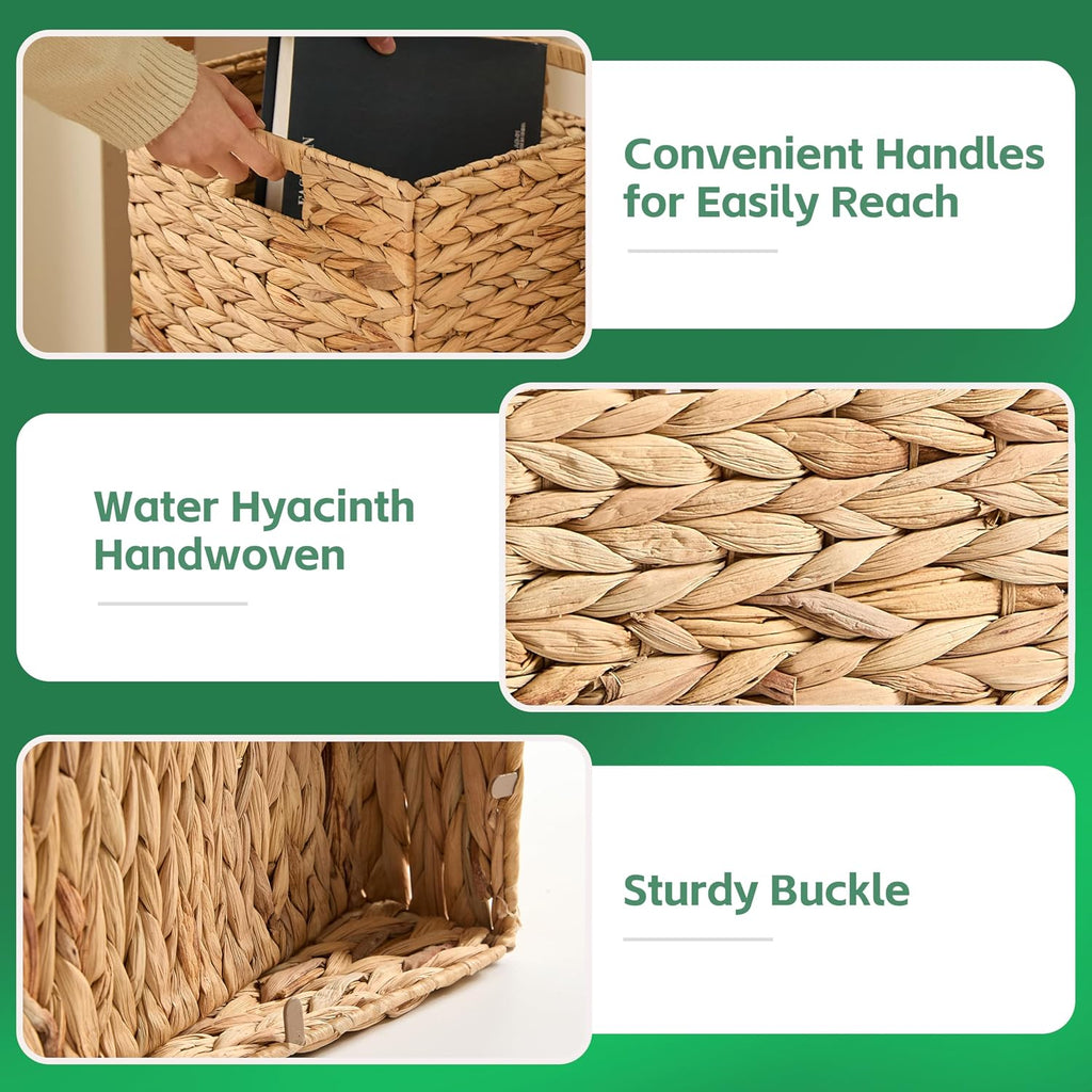 13x13x13 Wicker Storage Basket Set of 4, Water Hyacinth Woven Basket with Handles, Wicker Cube Storage Bins for