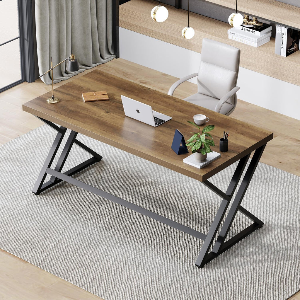 Wood Computer Desk, Rustic Home Office Executive Desk, Industrial Wooden Computer Writing Study Work Gaming Table