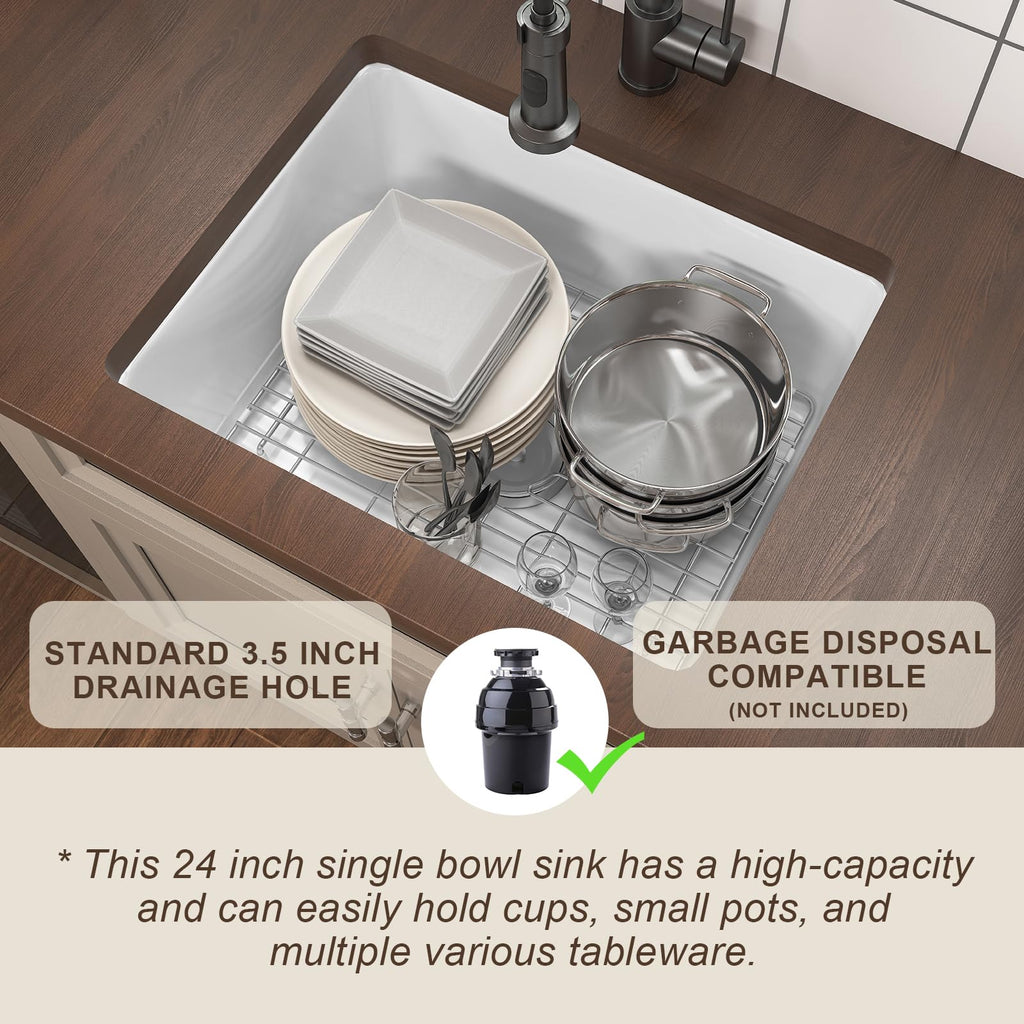 24 x 19 Inch Small Kitchen Sink Undermount or Drop In Fireclay Sink
