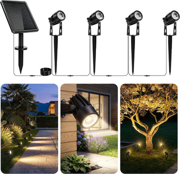Solar Spot Lights Outdoor Palm Tree Uplights 4pack 2-in-1 Stake&Wall Mounted Landscape Spotlights IP65 Waterproof for