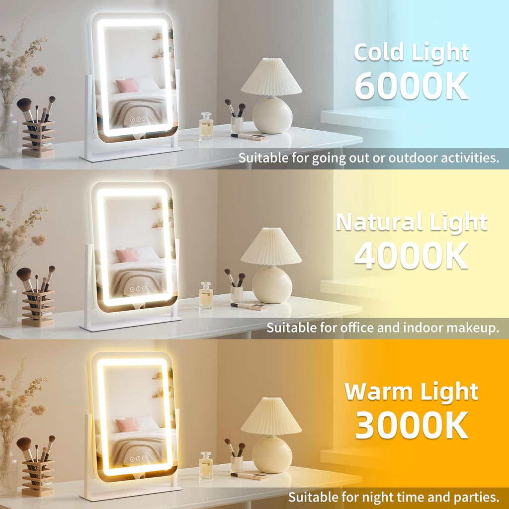 Vanity Mirror with Lights,13.1"×16.7"LED Makeup Mirror,Lighted Makeup Mirror with Lights, Smart Touch Control Dimmable
