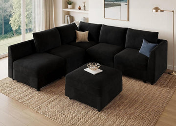 Modular Sectional Couch L Shaped Sectional Sofa with Storage Velvet Convertible Sectional Couches ,Black