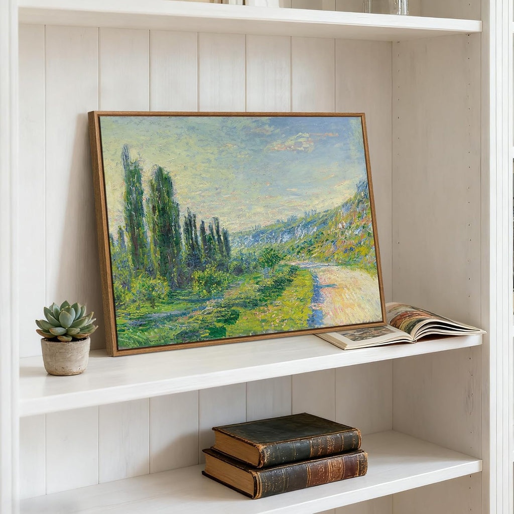 Claude Monet Framed Canvas Wall Art Prints, Classic La Route De Vétheuil oil Painting Reproduction Retro Country