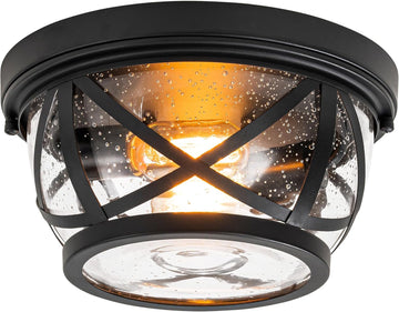 Flush Mount Ceiling Light Fixture Black, 2-Light Modern Farmhouse Porch Light Ceiling Mount for Outdoor