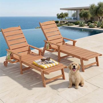 Pool Lounge Chairs Set of 2, 6.3ft Full-Length Patio Pool Lounge Chairs,5-Position Adjustable Backrest (Flat