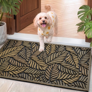 Front Door Mat Outside Entrance 17x30 Rubber Entry Doormat Leaves | Heavy Duty Non Slip, Welcome Entryway Mats Dirt