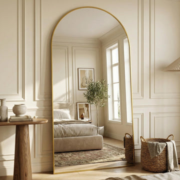 82"x44" Arched Full Length Mirror with Stand, Full Body Mirror with Aluminum Frame