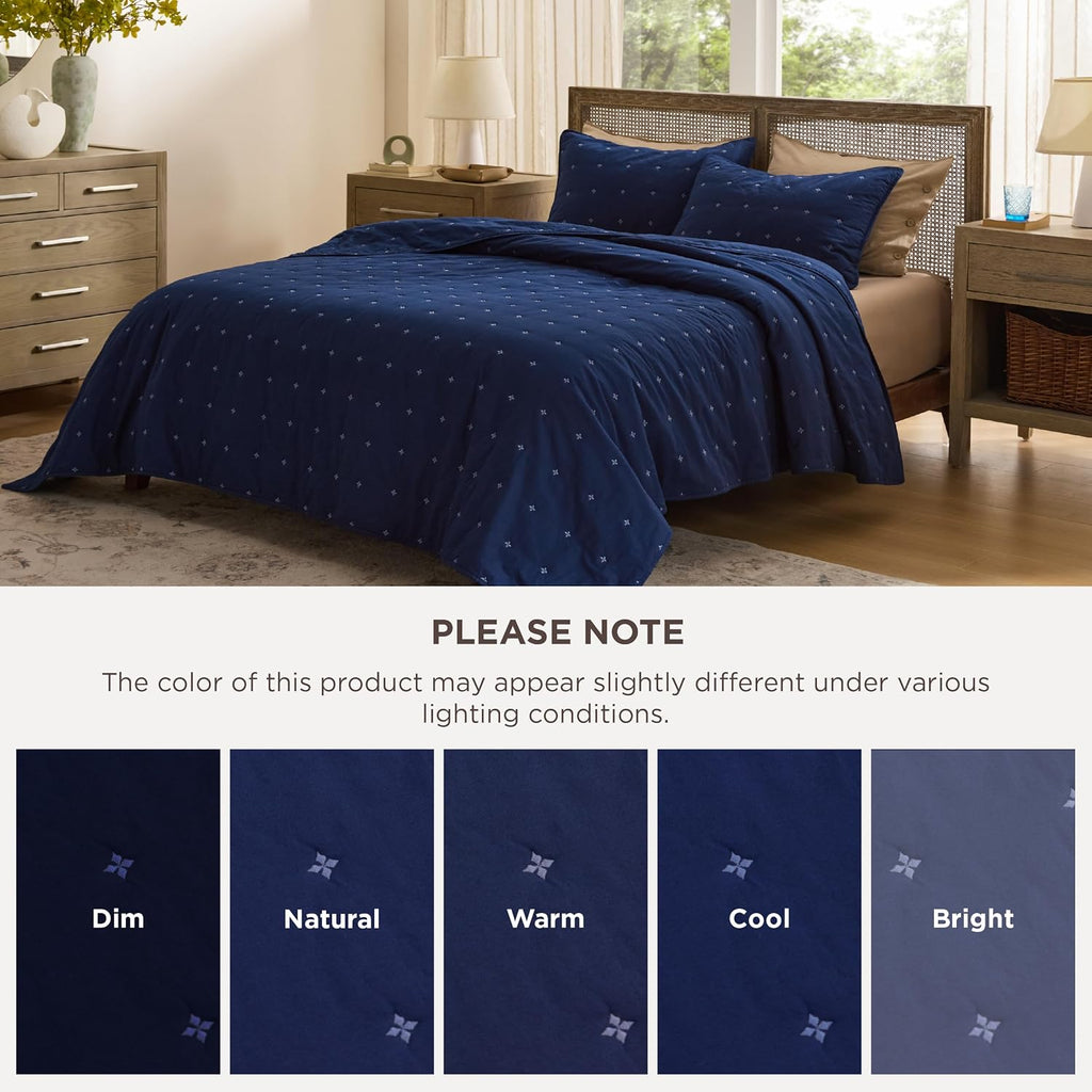 100% Cotton Quilt Set - Bedspread, Lightweight Soft Bed Coverlet, PureWoven, 3-Piece Cozy Stitching Comforter