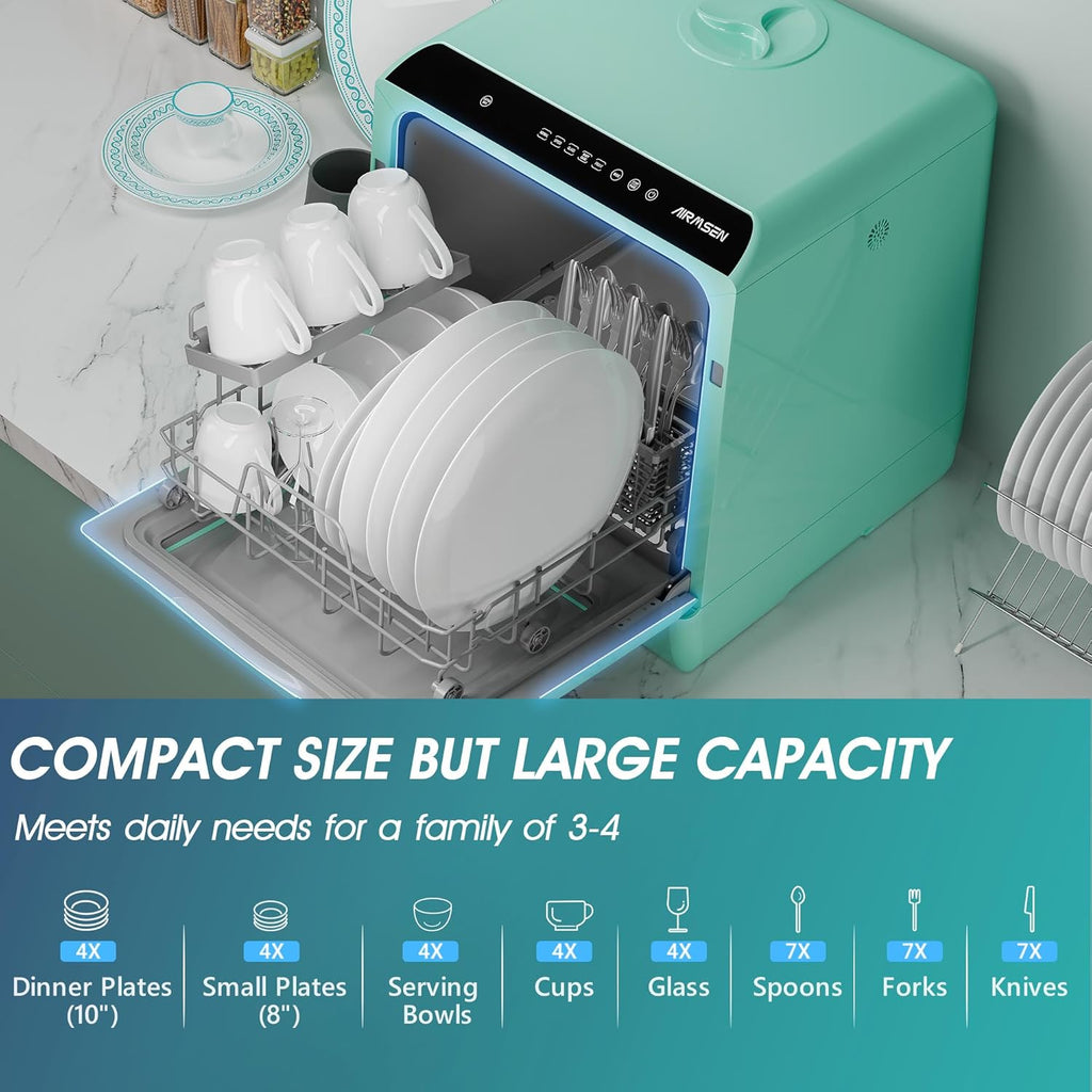 Portable Countertop Dishwashers, 5 Washing Programs Mini Dishwashers with 5 L Built-in Water Tank and Double-layered