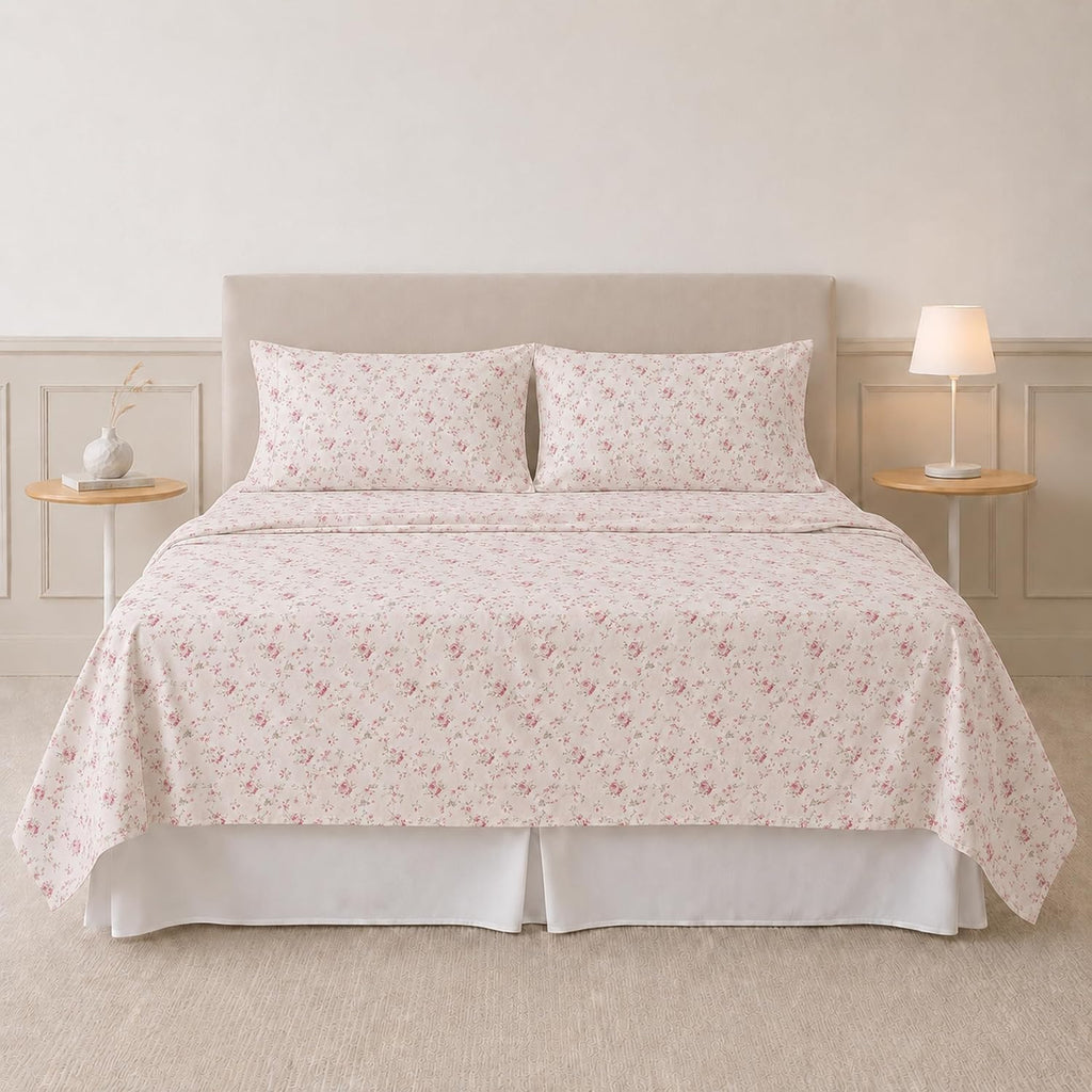 Printed 4-Piece Extra Soft Bedding Sheets & Pillowcase Set, Deep Pocket up to 16 inch Mattress Kashmir Rose Cal King