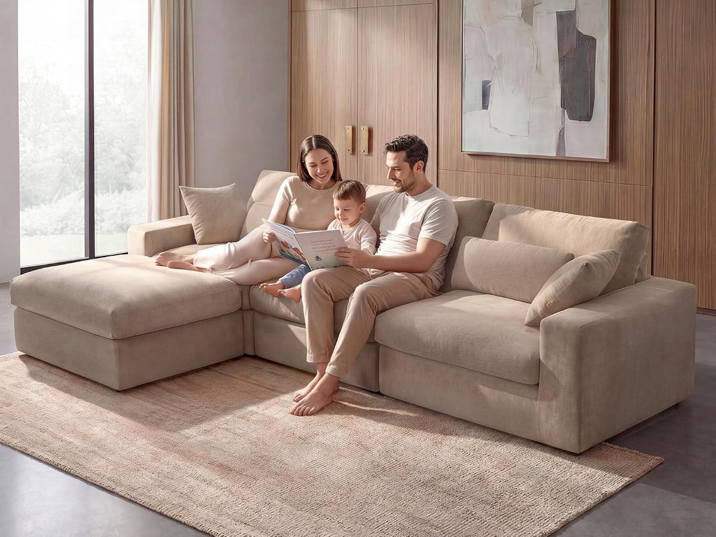 122" Oversized Modular Sectional Sofa, Boneless Couch , Modern Comfy L Shaped Cloud Couch Sectional with Movable