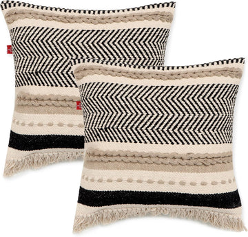 Handmade Boho Throw Pillow Covers - Bohemian Farmhouse Style - Accent Woven Indoor and Covered Patio Pillow Cushion