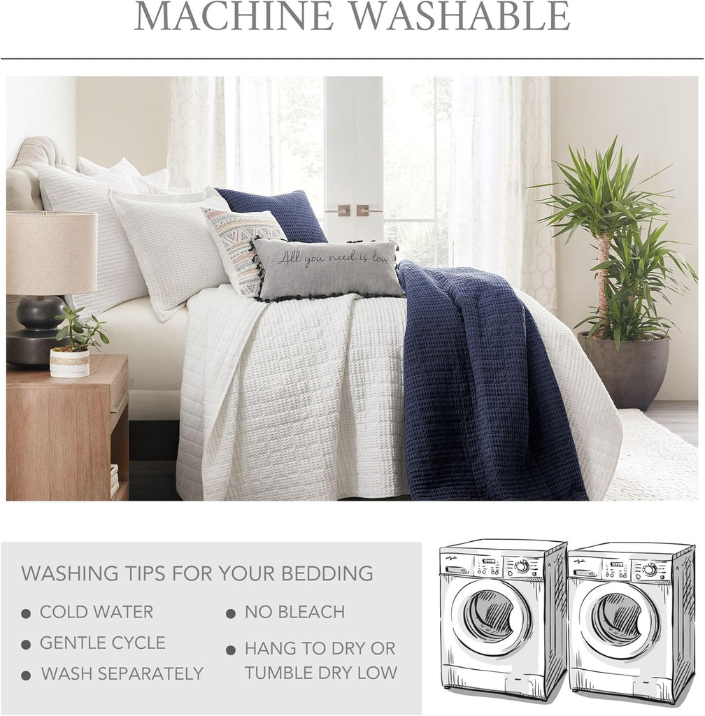 Bedspread Set with Pillow Shams - Cream - Cotton Waffle Bedspread Set