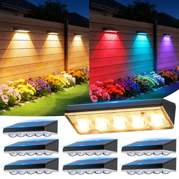 Solar Fence Lights Outdoor Waterproof, 8 Pack Upgraded Brightness 5X LED Lens Fence Lights Solar Powered, 10 Modes &