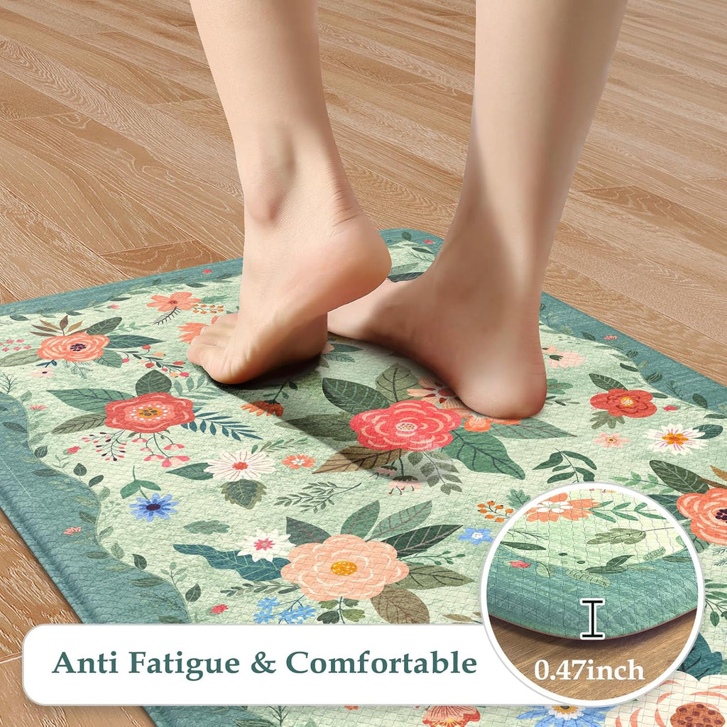 Anti Fatigue Mats Floor Green Farmhouse Kitchen Rugs - Set of 2
