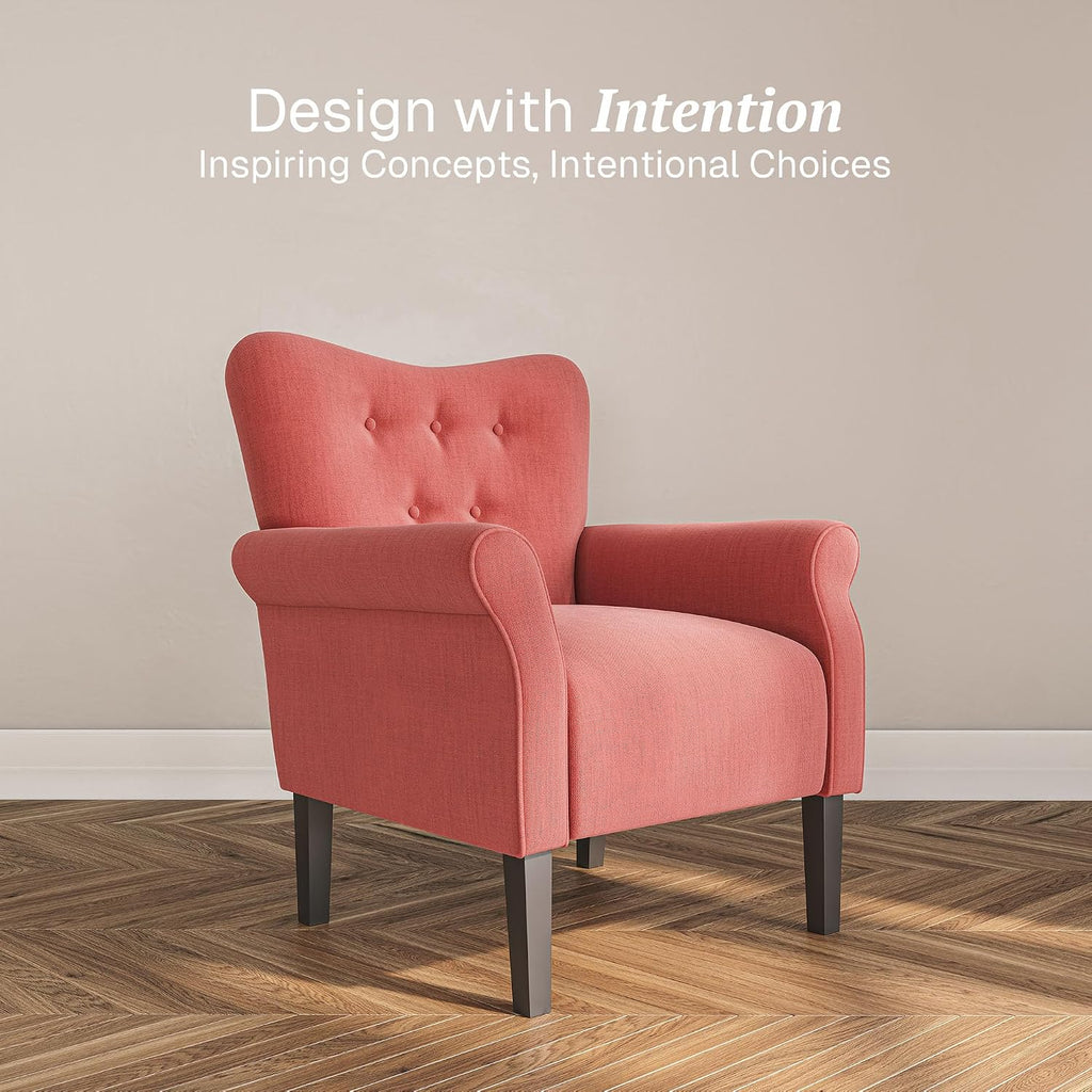 Modern Accent Chair, High Back Armchair, Upholstered Wingback Side Chair, Padded Single Sofa with Wooden Legs - Brick