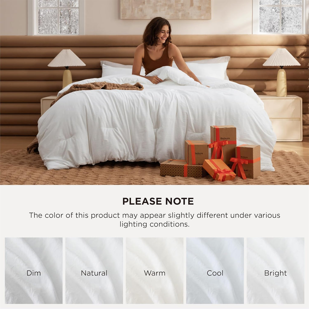Comforter Set, White Soft Prewashed Bedding for All Seasons, 3 Pieces GentleSoft Bed Set
