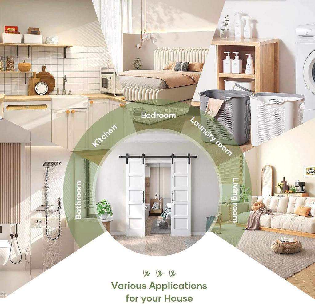 Double 21inx84in White Barn Door and 7FT Sliding Barn Door Hardware Kit Included,Solid,MDF, PVC Surf