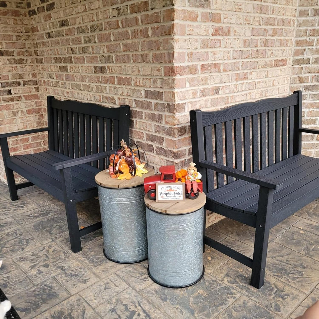 All-Weather 2-Person Outdoor Bench, 800 lbs Capacity HIPS Plastic Garden Bench , Backyard, Porch and Park, Never