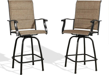Outdoor Swivel Bar Stools, Patio Textilene Bar Height Chairs with Quick-Dry Foam Padded, Set of 2