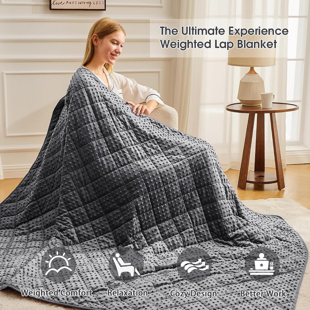 Grey Weighted Blanket for Adults 15lbs, 48"x72", Twin Full Size Cooling Minky Heavy Throw Blanket for 140-160lbs