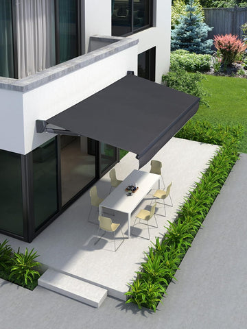 Custom Retractable Patio Awning Up to 26m (85ft) Width, Sun & Rain Shade Canopy, Aluminum Frame UV-Resistant Fabric