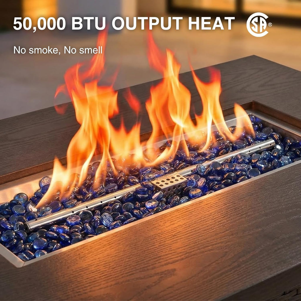 42 Inch Rectangular Propane Fire Pit Table with 50,000 BTU Output | 2-IN-1 Gas Fire Pit Table with Lid and Glass