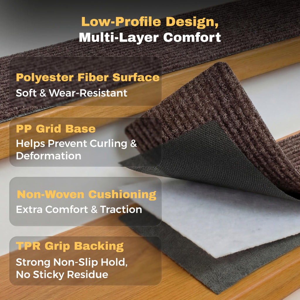 Carpet for Wooden Steps, 7 Pack, 8" x 30", Brown Stripe