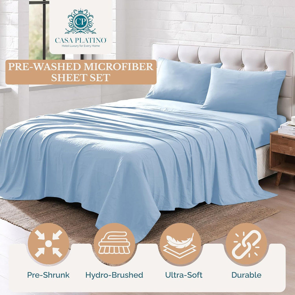 Bed Sheets Set, Soft & Breathable Bedding for Mattress, 4 Piece Set with Deep Pockets, Lightweight