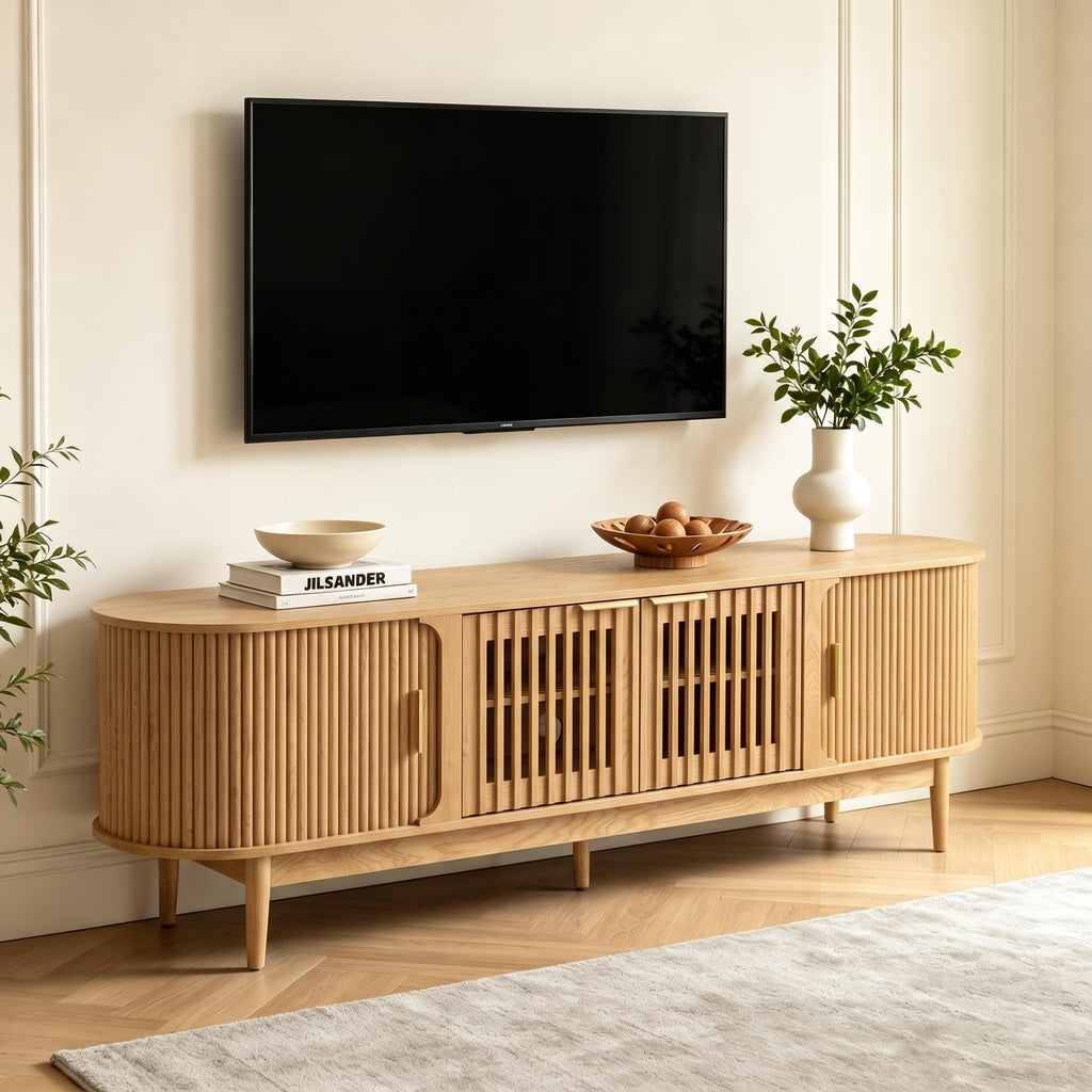 70 Inch Fluted Mid-Century Modern TV Stand