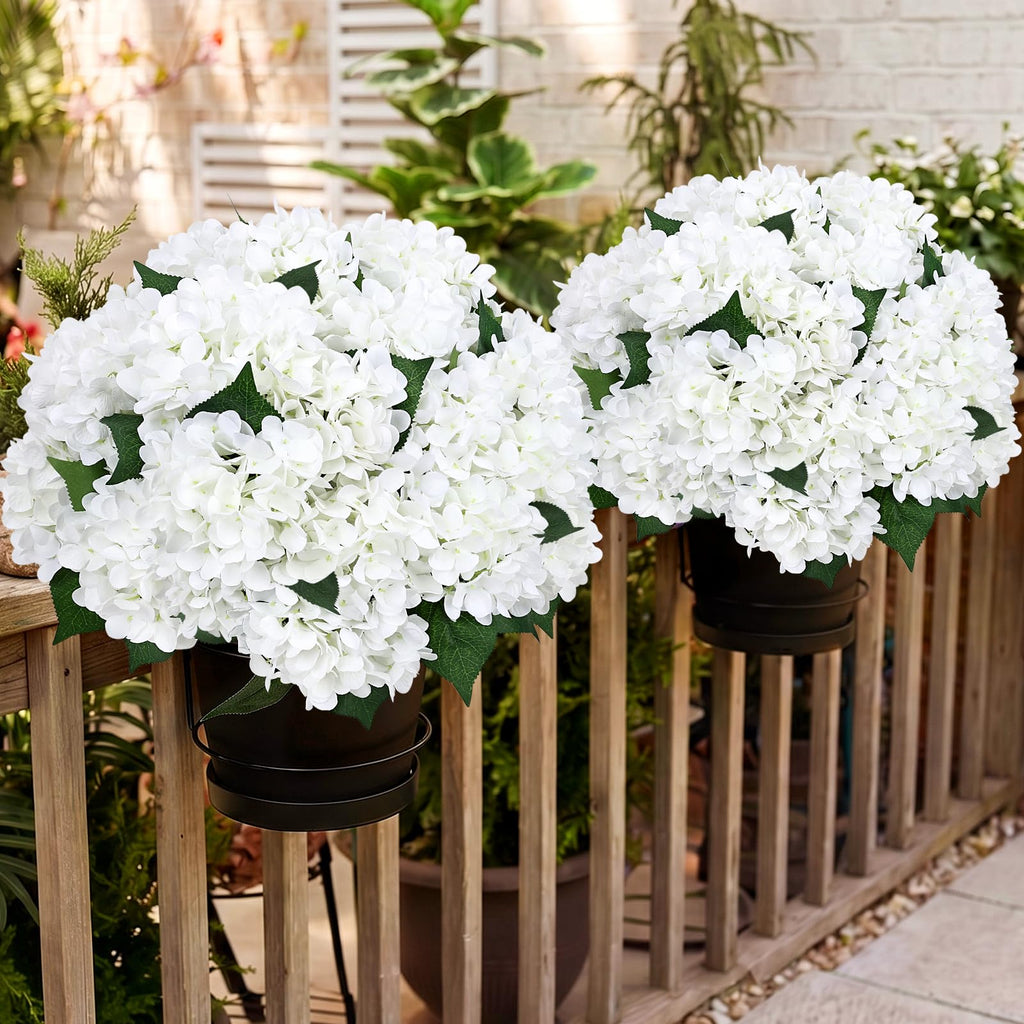 2 Pack Artificial Flowers Potted for Outdoor - White