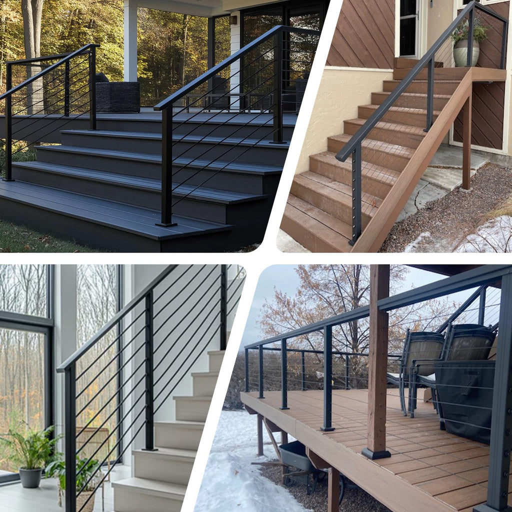 15FT 42" Complete Black Cable Railing Post Kit 4 line Post Kit -Cable Railing System for Deck Easy DIY (No Handrail)