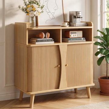 39" Buffet Sideboard Cabinet, Mid Century Modern Console Cabinet with Roller Shutter Sliding Doors & Adjustable
