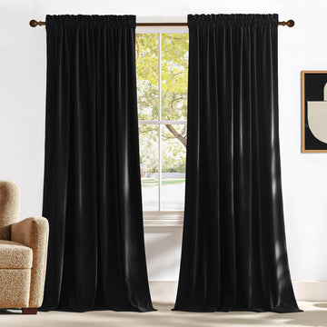 Black Velvet Blackout Curtains 96 inch Long 2 Panels