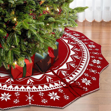 72 Inch Christmas Tree Skirt, Large Double-Sided Knit Snowflake Tree Skirts