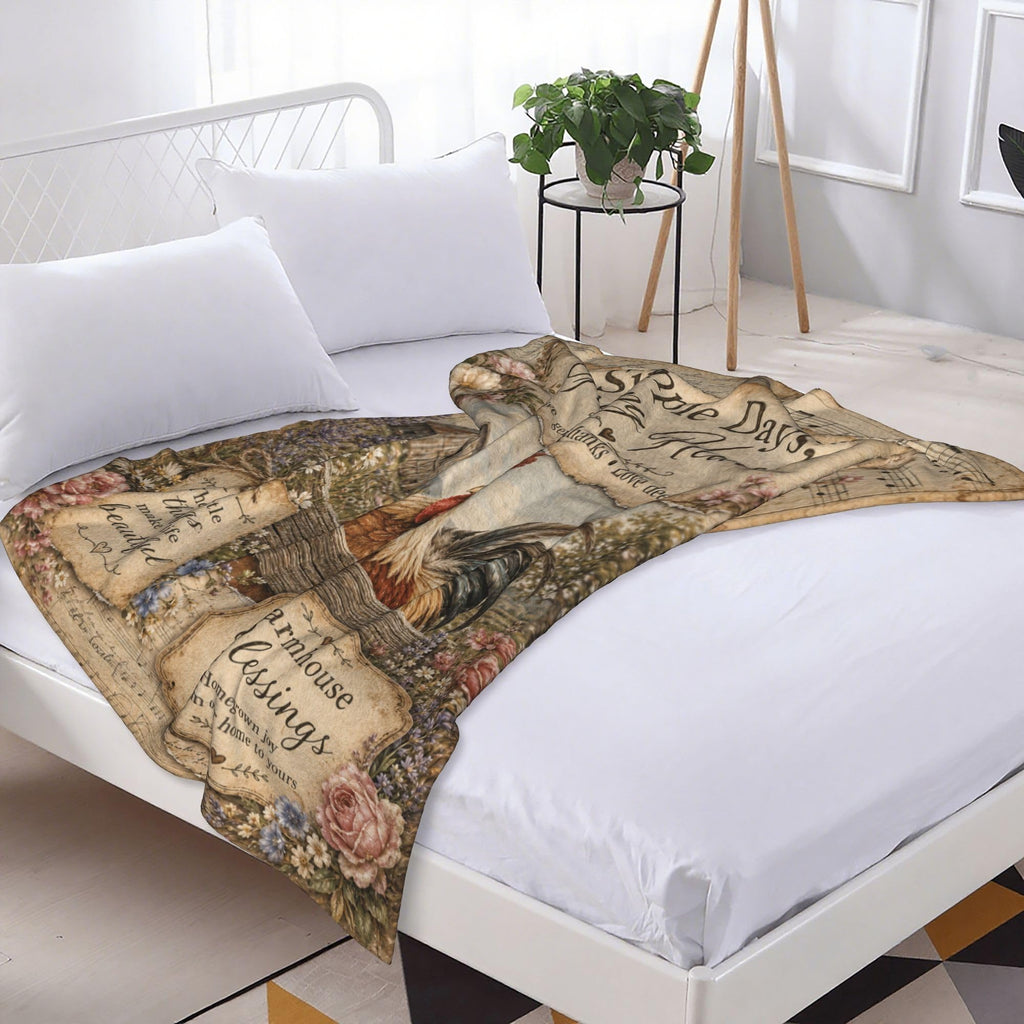 Farmhouse Rooster Throw Blanket Gift 40"x50"