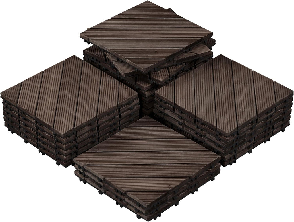 27PCS Wooden Flooring Patio Deck Tiles Interlocking Tiles Patio Solid Wood and Plastic Indoor&Outdoor 12 x 12in