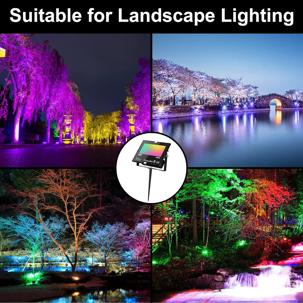 LED Flood Lights RGB Color Changing 300W Equivalent Outdoor, 30W Bluetooth Smart RGB Floodlight APP Control, 2700K&16