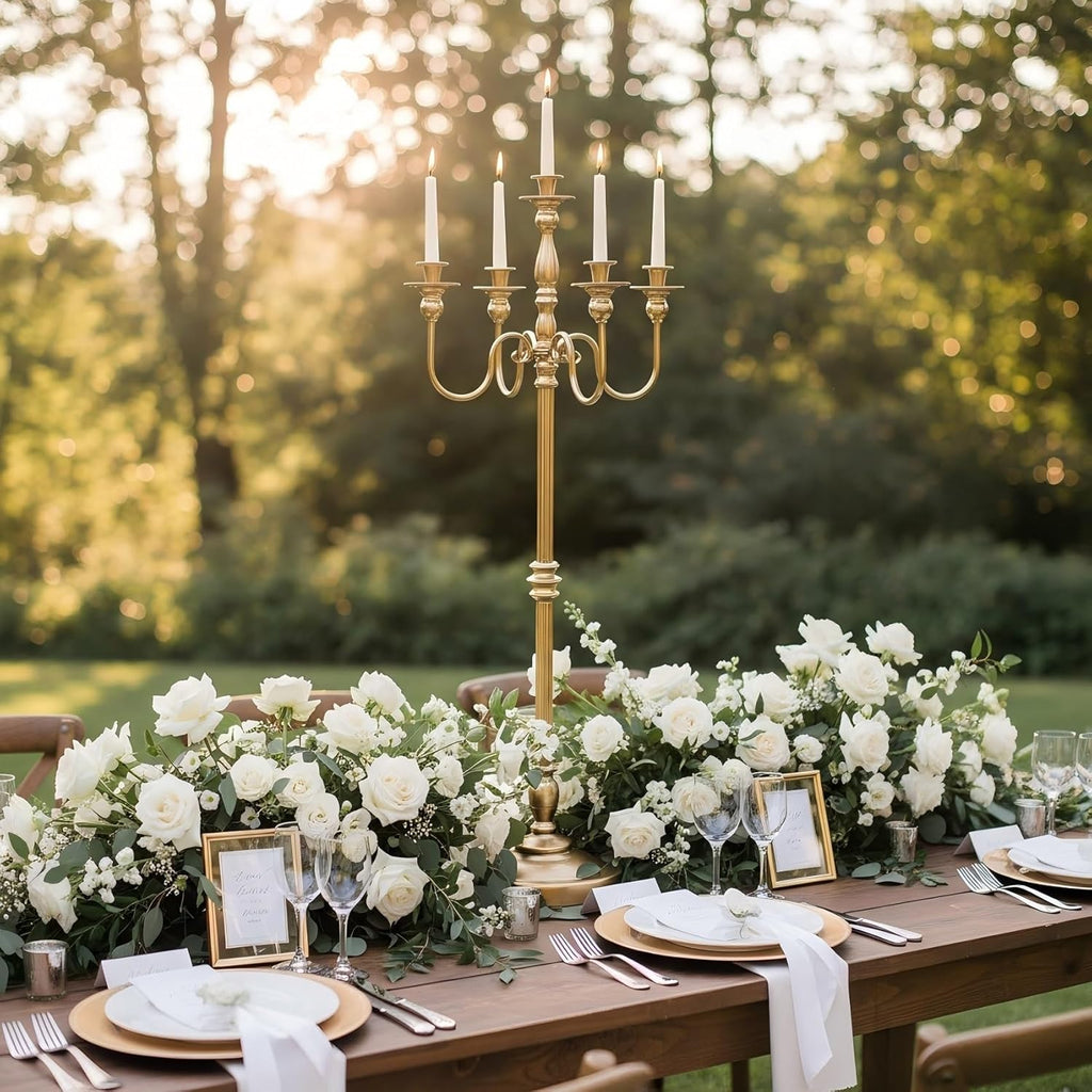 Gold Candelabra, 50'' Tall Floor Candle Holders, 1Pc Metal 5 Arm Candelabra Candle Holder Centerpiece for 5