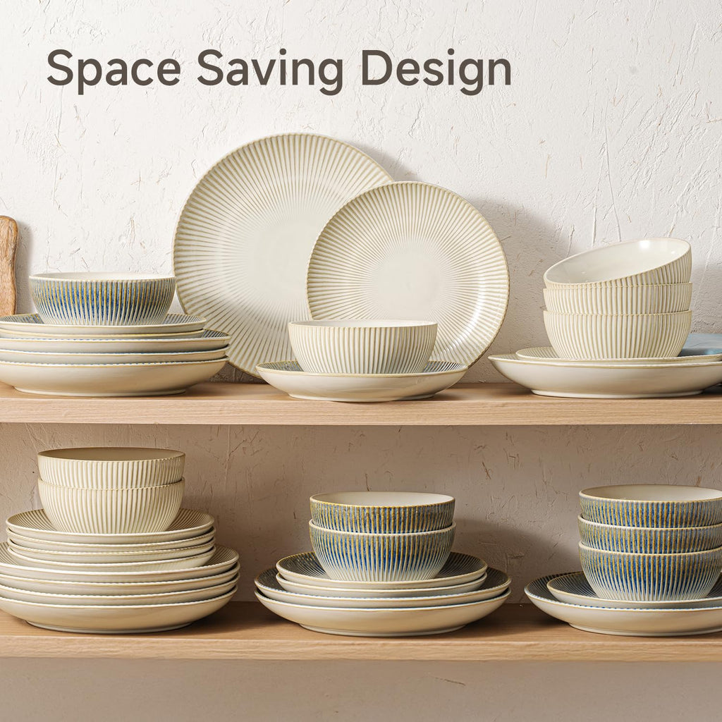 12-Piece Stoneware Dinnerware Set, Beige Reactive Glaze for 4