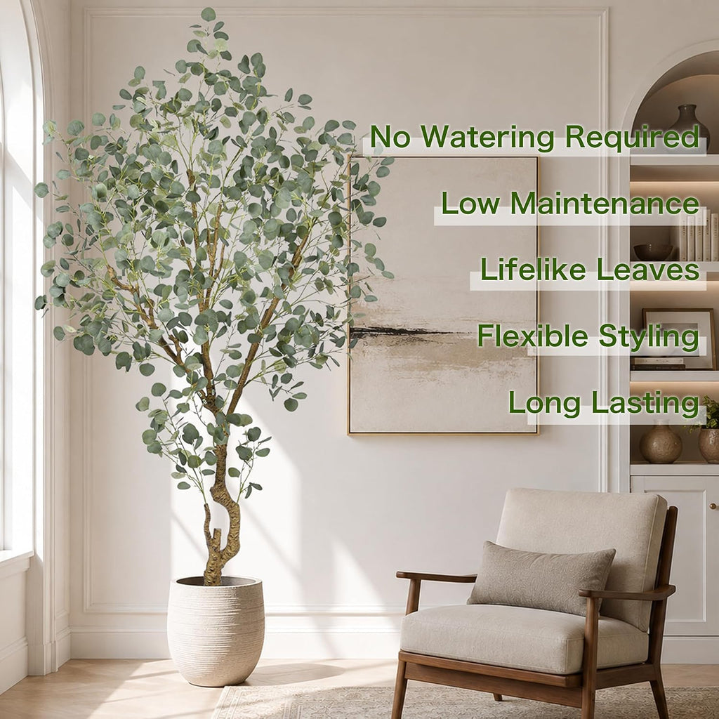 7FT Faux Eucalyptus Tree with Realistic Green Silver Dollar Leaves