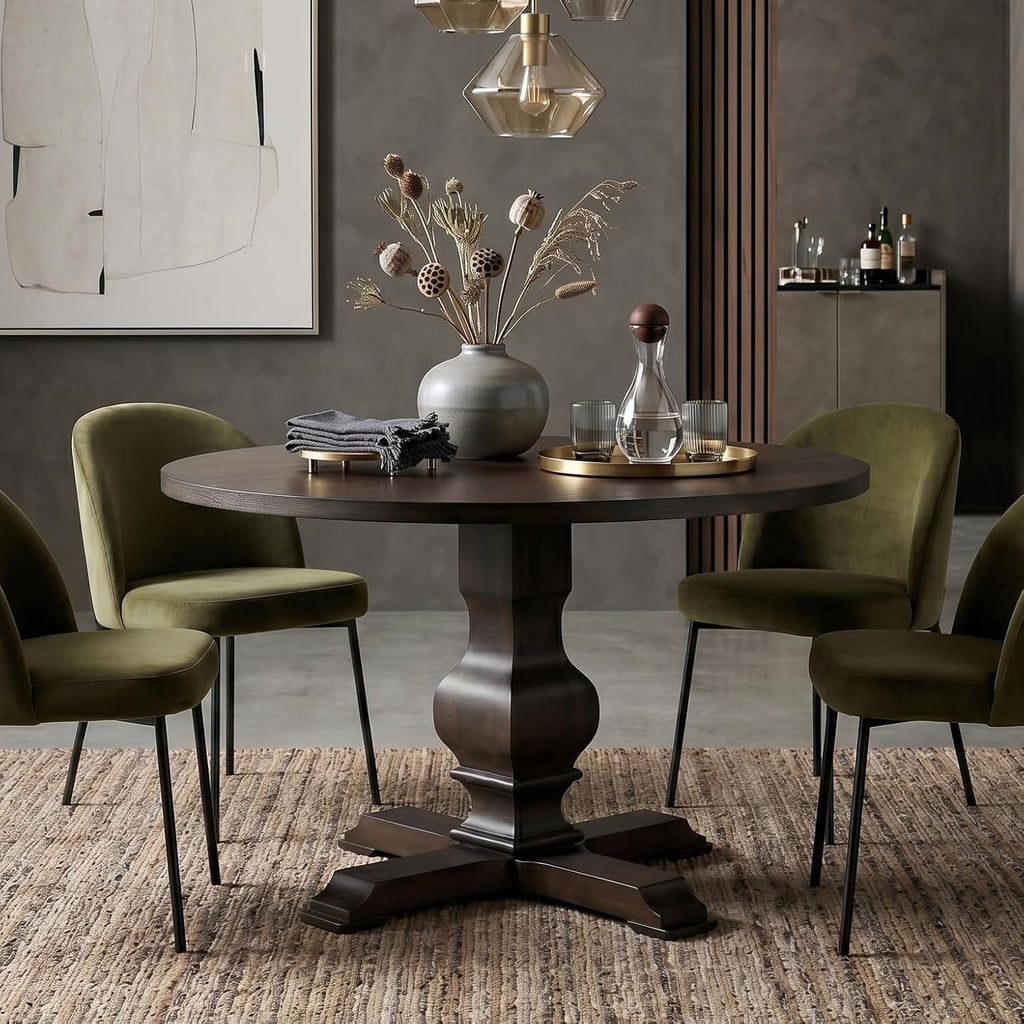 Havre Pedestal Base Round Dining Table, Espresso