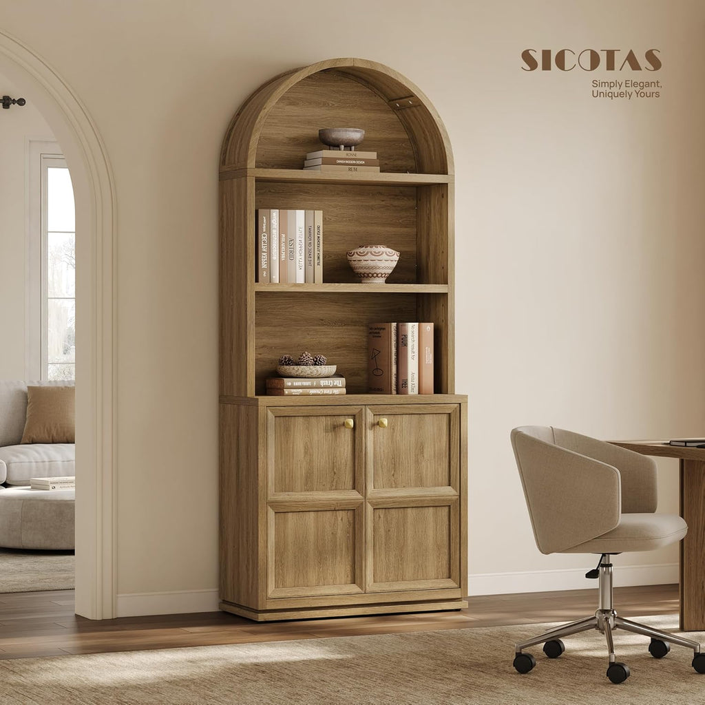 81" Tall Arched Bookcase, Large Bookshelves with Storage