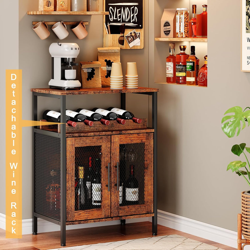 Wine Bar Rack Cabinet with Detachable Wine Rack, Coffee Barwith Glass Holder, Small Sideboard and Buffet Cabinet with