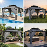 12'x10' Hardtop Gazebo, Update Aluminum Frame Gazebo with Galvanized Steel Double Roof
