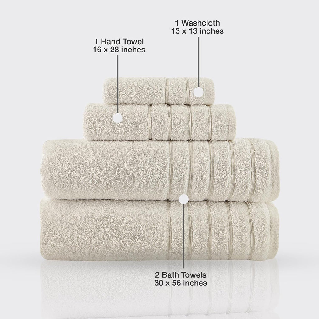 Luxury 4 Piece Towels Set, Made with 100% Turkish Cotton, Highly Absorbent & Comfy, Includes 2 Bath Towels, 1 Hand