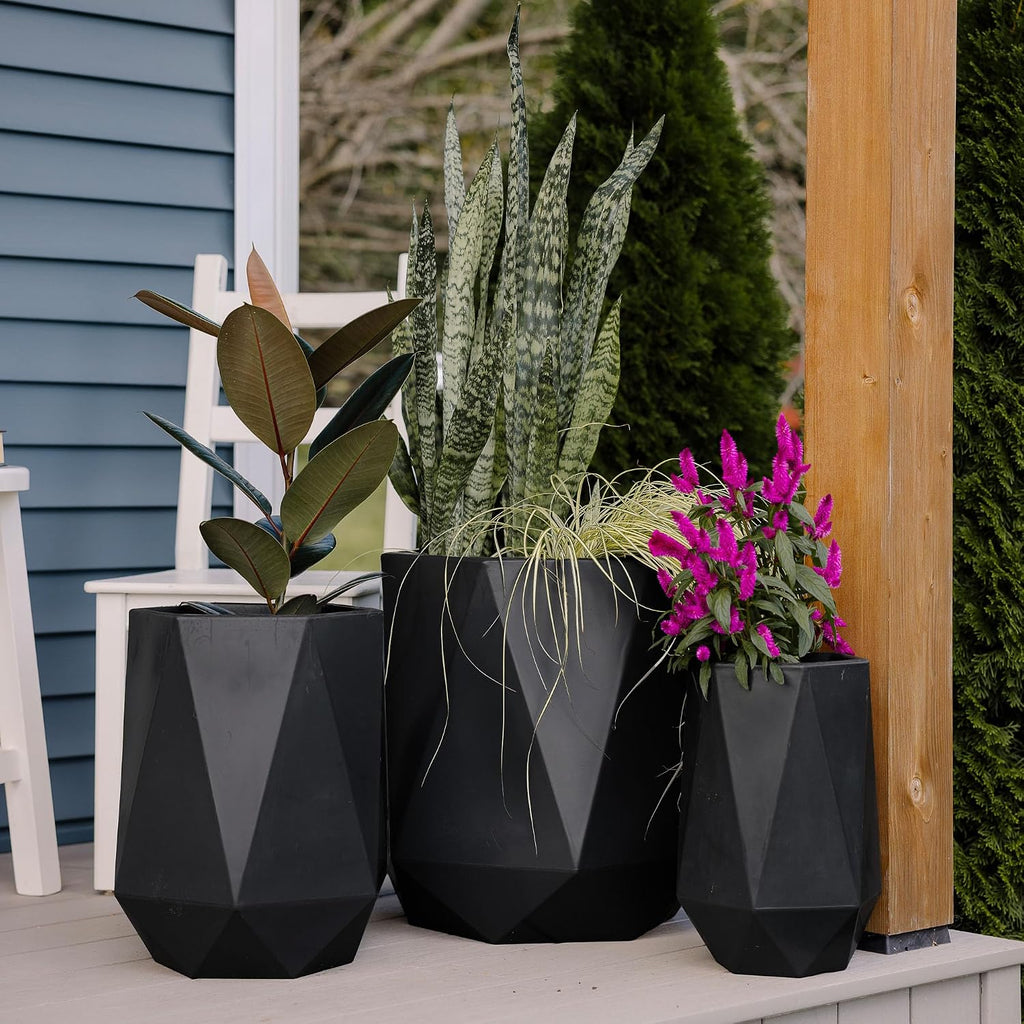 Large Planters for Outdoor Plants - Set of 3, 15.5/18/20 Inches Outdoor Planters for Porch - Tall Planter for Outdoor