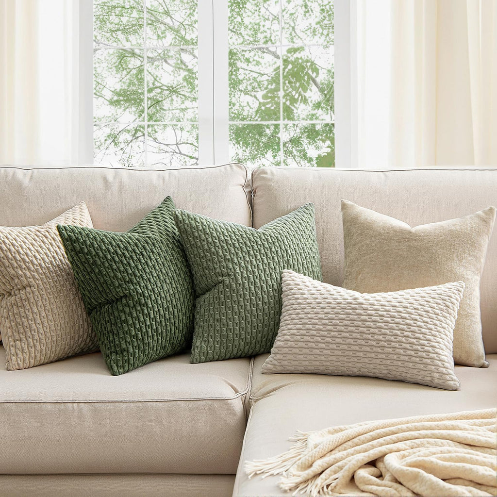 Pack of 2 Decorative Throw Pillow Covers 18x18 Inch Soft Boho Striped Textured Corduroy Pillow Covers Spring Modern